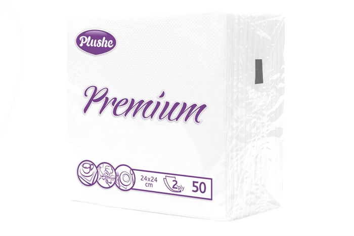 Салфетки 24х24 2-слойн. (PLUSHE) 50л/30уп Премиум Белые 15734
