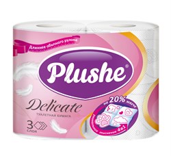 Туалетная бумага Plushe (плюше) Delicate 4 рулона 3-х слойная, белый, 1/12 в уп ЮГ НФ-00026245