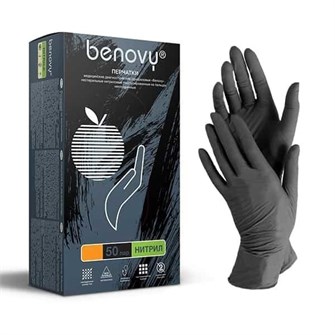 Перчатки BENOVY ЧЕРНЫЕ (50пар) 100% нитрил размер S (бенови) 1/10 в кор НФ-00015201