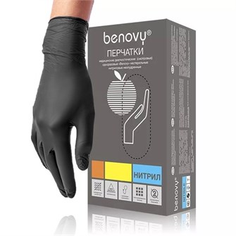 Перчатки BENOVY ЧЕРНЫЕ (50пар) 100% нитрил размер M (бенови) 1/10 в кор НФ-00015230