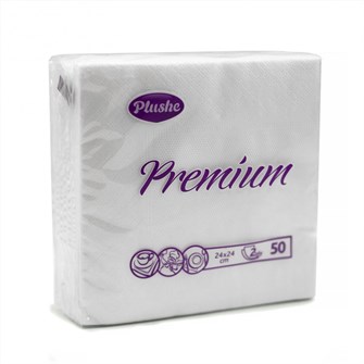 Салфетки бумажные Plushe Premium 24*24 (плюше премиум) 2-х слойные 50л, белый 1/30 в уп ЮГ НФ-00015353