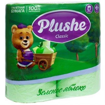 Туалетная бумага Plushe Classic "Зеленое яблоко" (плюше классик) 4 рулона, 2-х слойная 18м, 1/12 ЮГ НФ-00015358