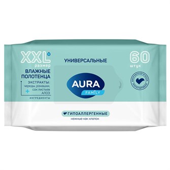Полотенца влажные (60шт) AURA FAMILY (10уп) НФ-00020655