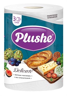 Полотенце бумажное Деликат 3-х слойные PLUSHE (плюше) белое 25 м 1/18 ЮГ НФ-00022000