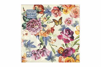Салфетки 33х33 3 - слойн. Art Bouquet 20 шт (12 уп) Красивые цветы. Кремовый фон 24424
