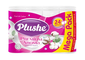Туалетная бумага PLUSHE Premium Aroma "Хлопок" (Плюше Премиум) 24 рул 15м, 3-х слойная, 1/6 в уп ЮГ НФ-00027019