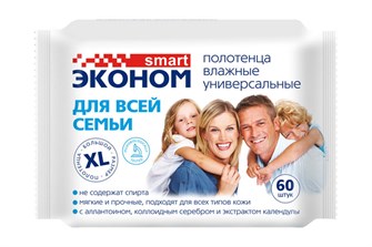 Полотенца влажные Очищающие универсальные Смарт Эконом (60шт) Для всей семьи (16уп) Авангард 21124